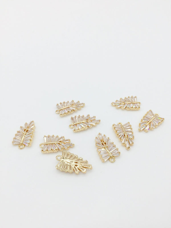 1 x 24K Gold Plated Cubic Zirconia Palm Leaf Shaped Pendant, 18x10mm (0307G)