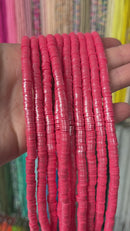 1 strand x 6mm Watermelon Pink Polymer Clay Beads with Silver Shimmer