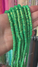 1 strand x 6mm Green Polymer Clay Beads with Gold Shimmer
