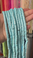 1 strand x 6mm Light Blue Polymer Clay Beads with Silver Shimmer