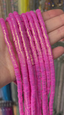 1 strand x 6mm Deep Pink Polymer Clay Beads with Gold Shimmer