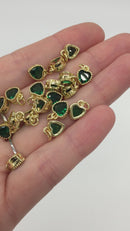 1 x 18K Gold Plated Emerald Green Cubic Zirconia Heart Charms, 9.5x7mm (0143)