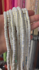 1 strand x 6mm White Polymer Clay Beads with Gold Shimmer