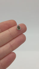 1 x Rhodium Plated Olive Green Cubic Zirconia Teardrop Charm, 5x8mm