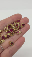 1 x 18K Gold Plated Ruby Red Cubic Zirconia Heart Charm, 9.5x7mm (0163)