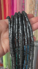 1 strand x 6mm Black Polymer Clay Beads with Silver Shimmer