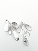 2 x Real Platinum Plated Medium Size Leaf Pendants Silver Tone Branch Charms (3989)