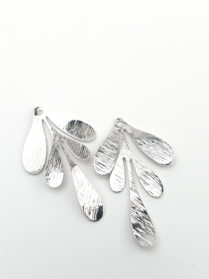 2 x Real Platinum Plated Medium Size Leaf Pendants Silver Tone Branch Charms (3989)