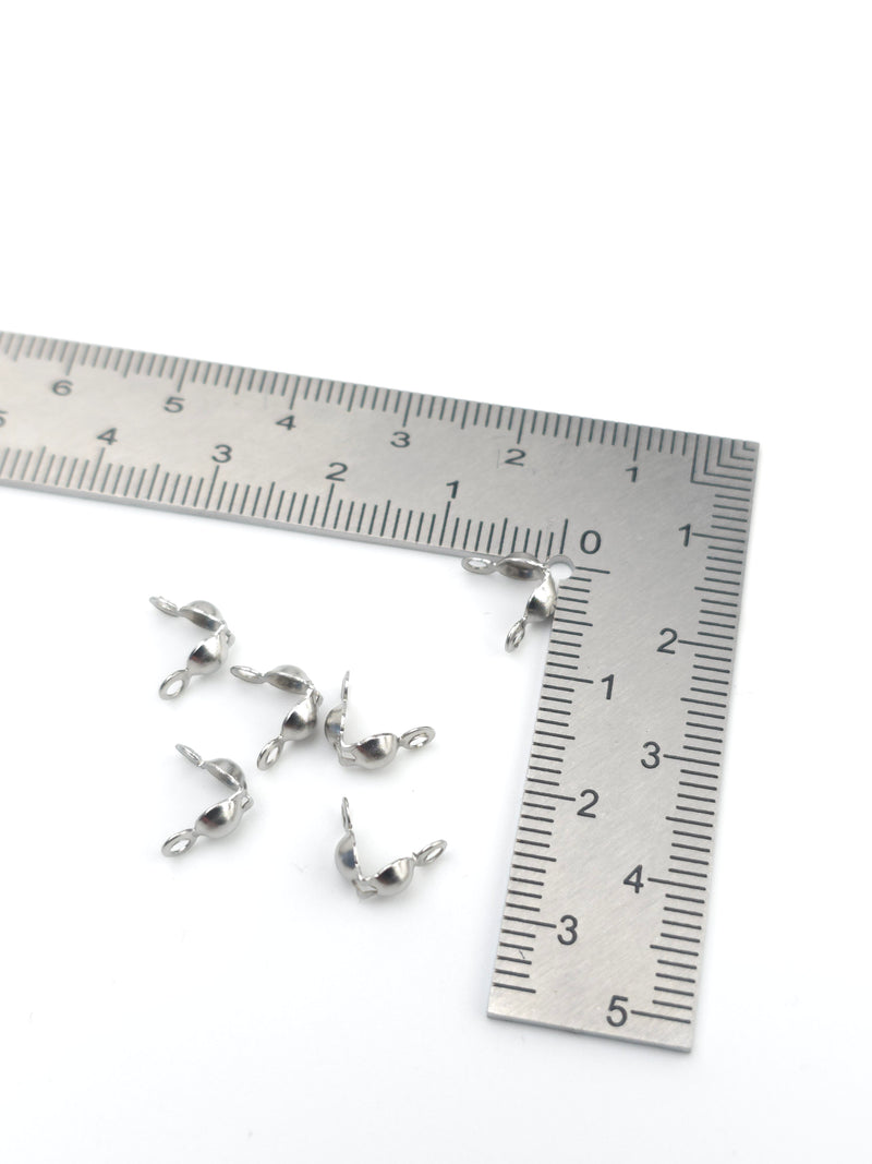 50 x Stainless Steel Clamshell Bead Tips, 7x4mm (3991)