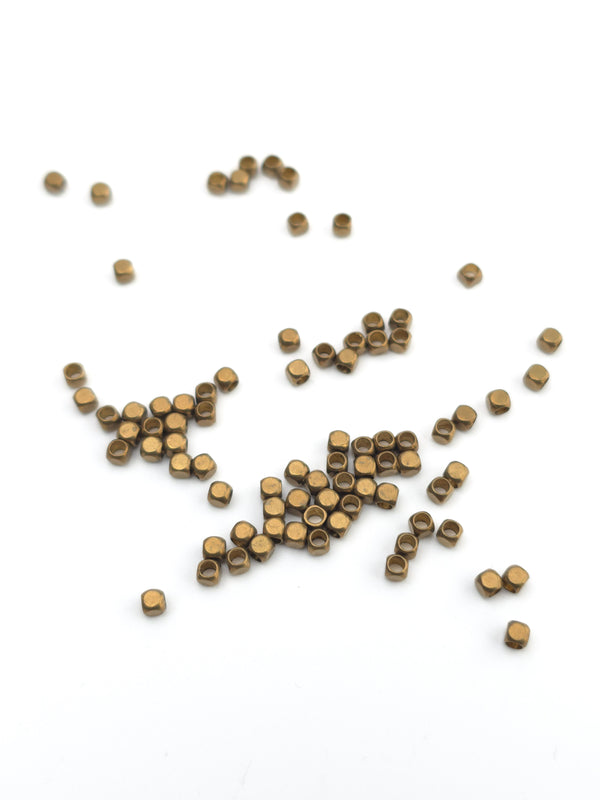 50 x Tiny Raw Brass Smooth Cube Spacer Bead, 2x2mm (3987)