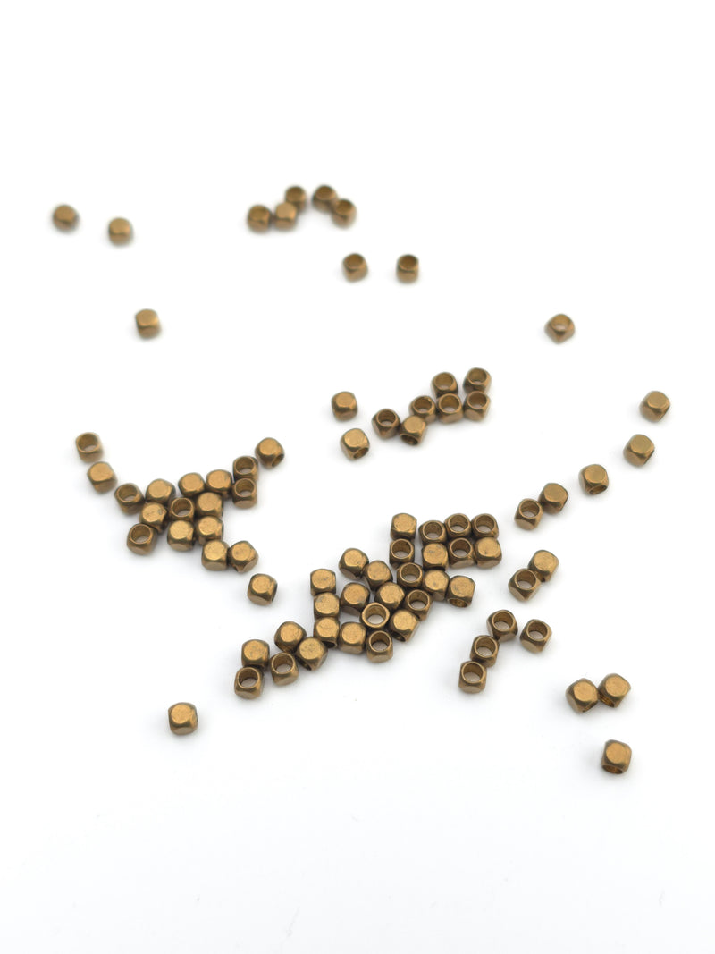 50 x Tiny Raw Brass Smooth Cube Spacer Bead, 2x2mm (3987)