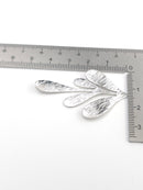2 x Real Platinum Plated Medium Size Leaf Pendants Silver Tone Branch Charms (3989)