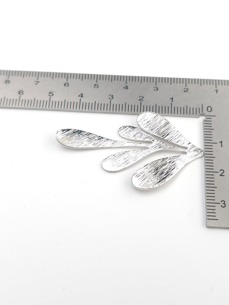 2 x Real Platinum Plated Medium Size Leaf Pendants Silver Tone Branch Charms (3989)
