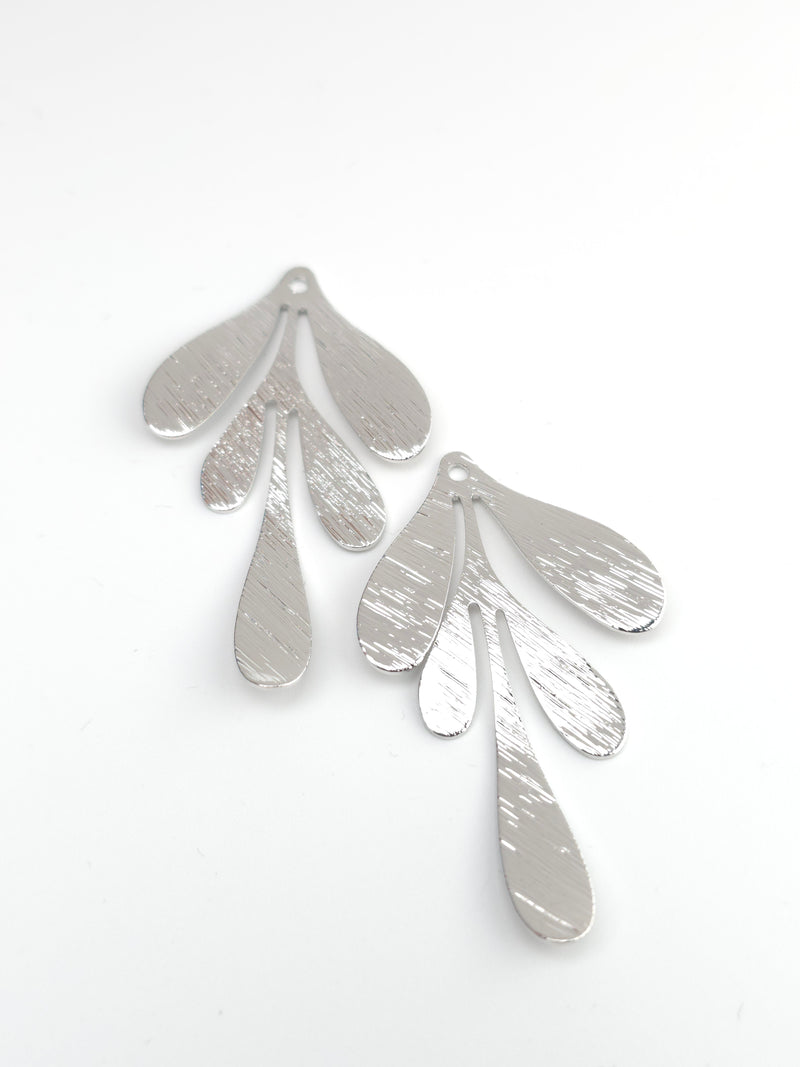 2 x Real Platinum Plated Medium Size Leaf Pendants Silver Tone Branch Charms (3989)