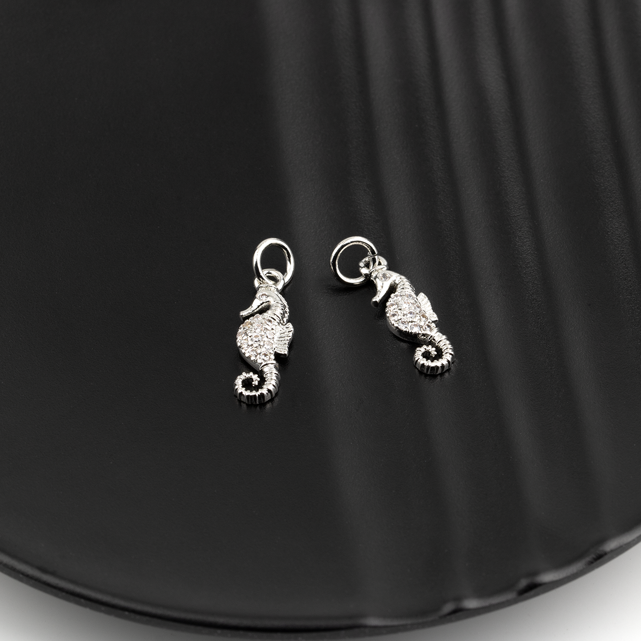 2 x Platinum Plated CZ Seahorse Charms, 16x6mm