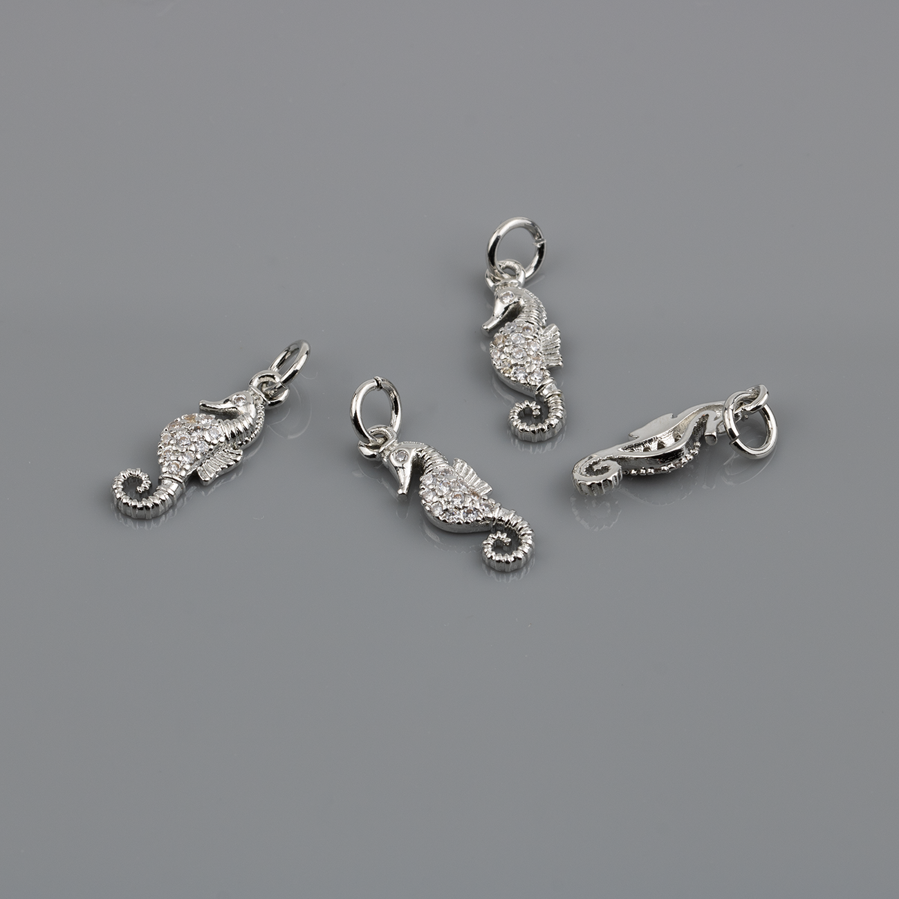 2 x Platinum Plated CZ Seahorse Charms, 16x6mm