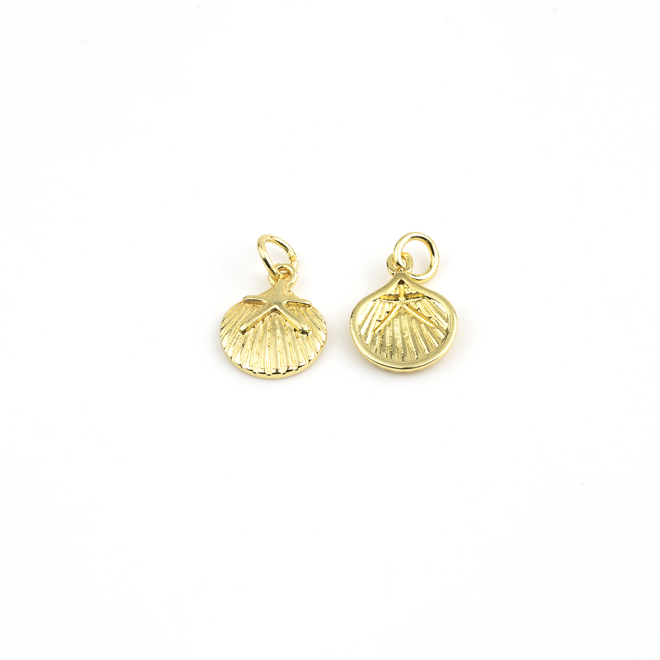 2 x 18K Gold Plated Brass Scallop Shell Charms, 13.5x10.5mm