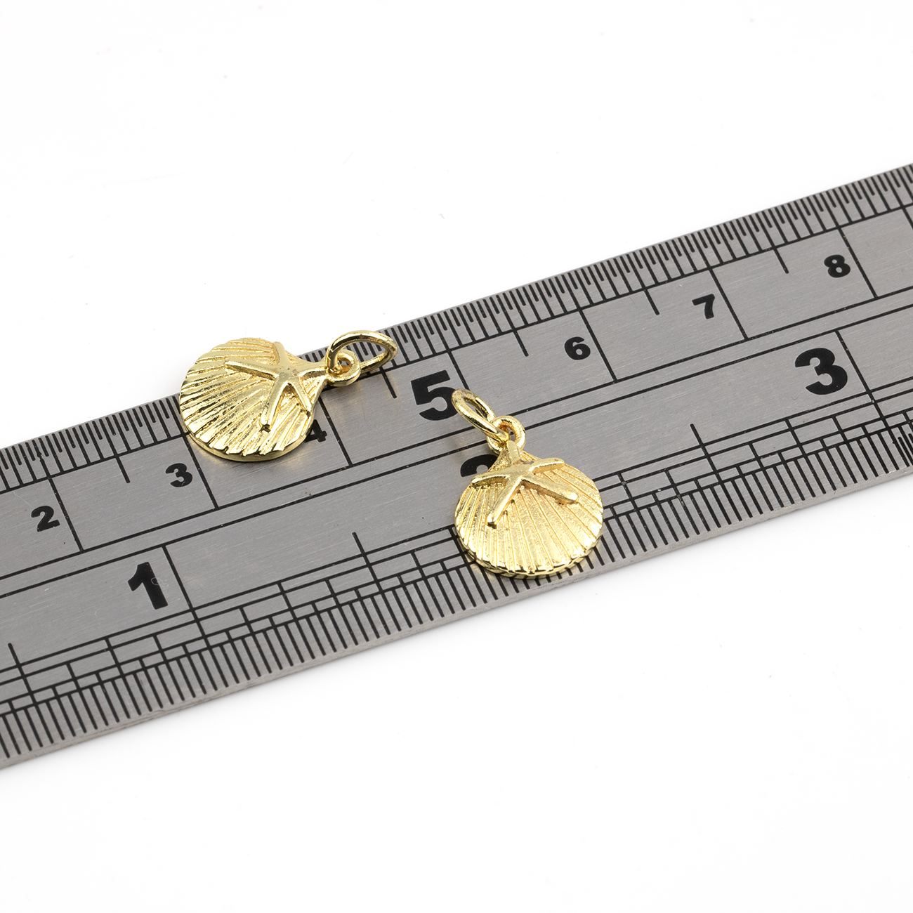 2 x 18K Gold Plated Brass Scallop Shell Charms, 13.5x10.5mm
