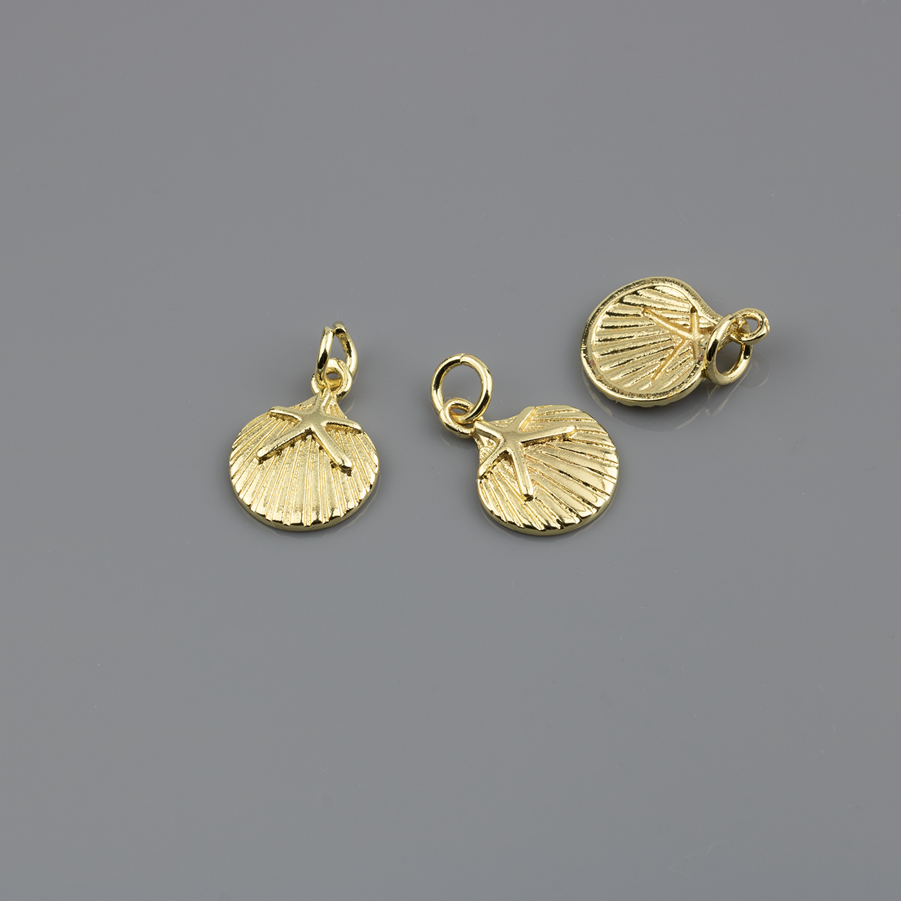 2 x 18K Gold Plated Brass Scallop Shell Charms, 13.5x10.5mm