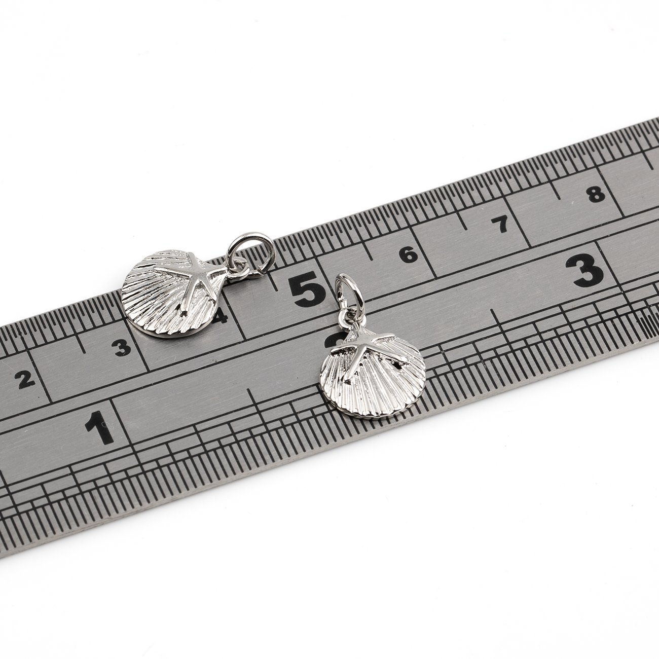 2 x Platinum Plated Brass Scallop Shell Charms, 13.5x10.5mm