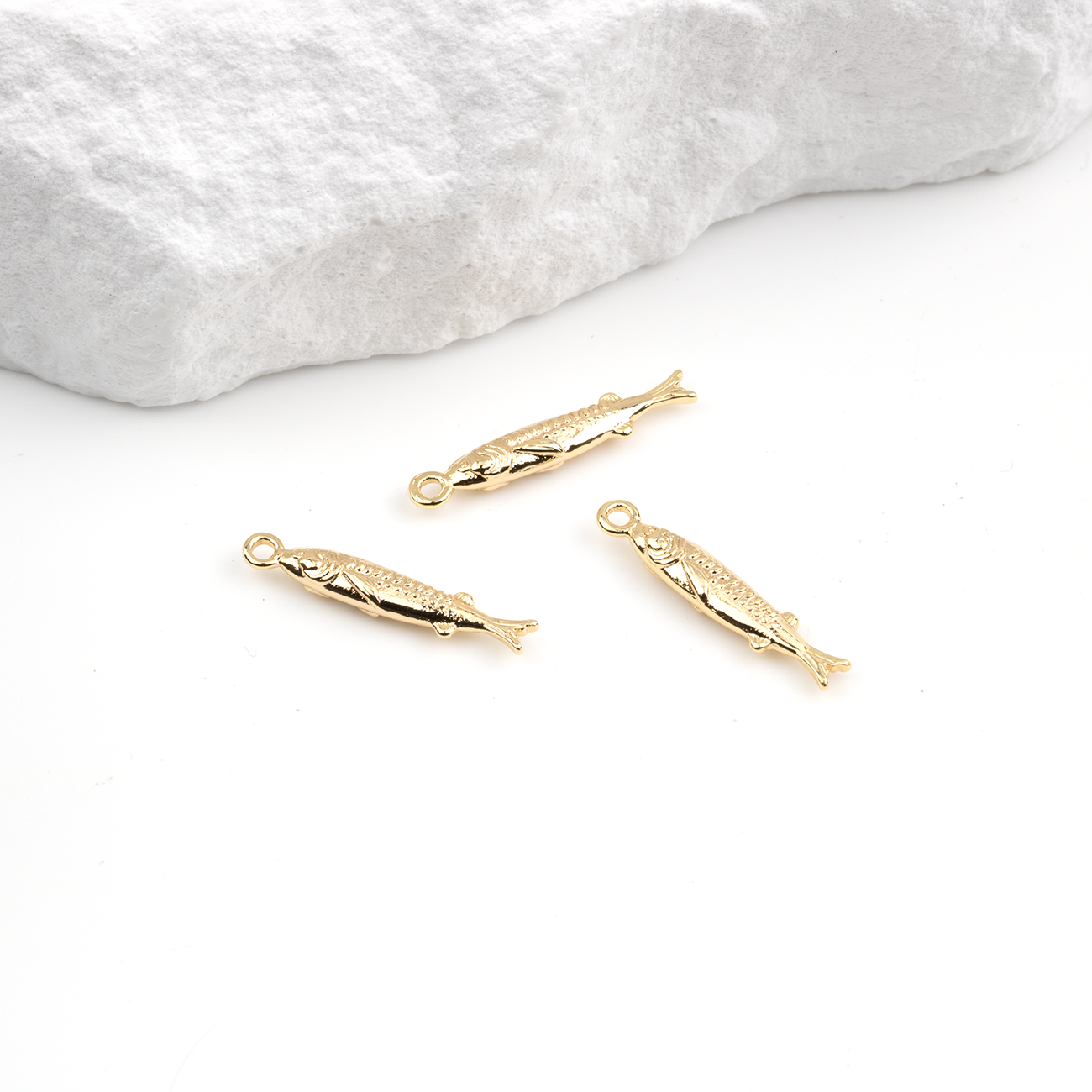2 x 18K Gold Plated Brass Sardine Charms, 19x3.5mm