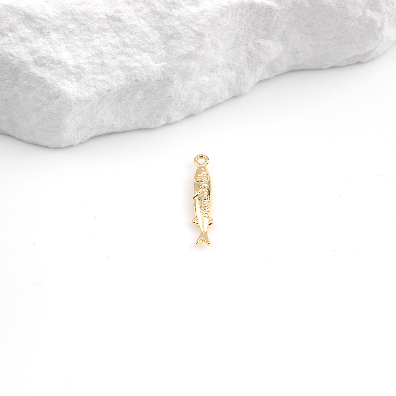 2 x 18K Gold Plated Brass Sardine Charms, 19x3.5mm