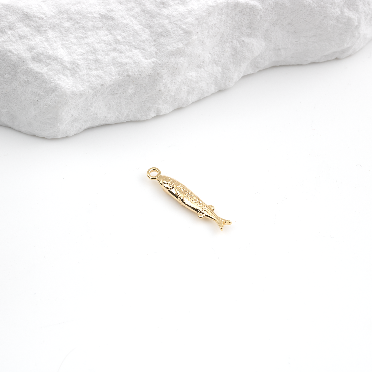 2 x 18K Gold Plated Brass Sardine Charms, 19x3.5mm