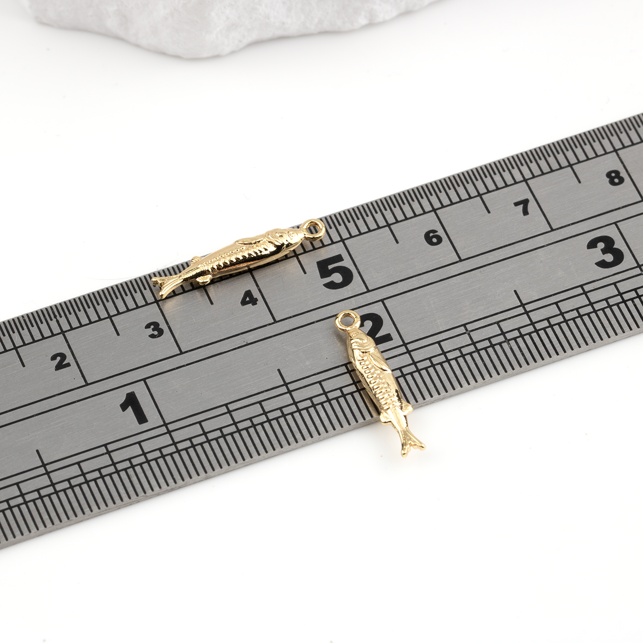 2 x 18K Gold Plated Brass Sardine Charms, 19x3.5mm