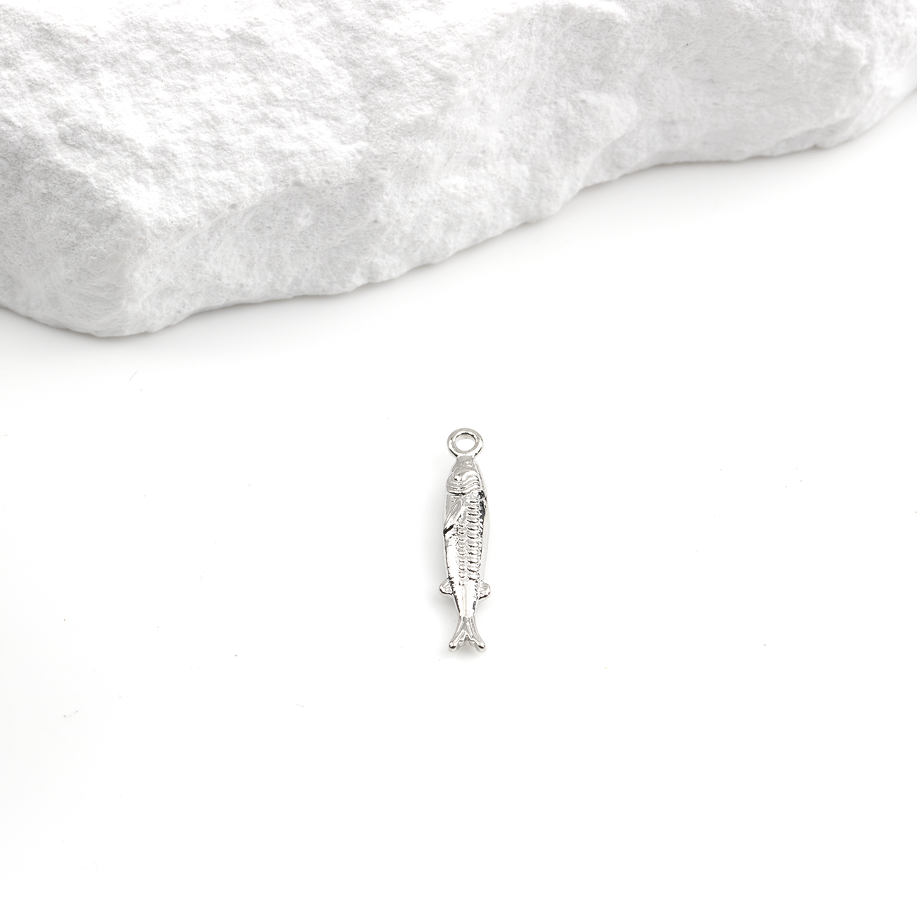 2 x Platinum Plated Brass Sardine Charms, 19x3.5mm