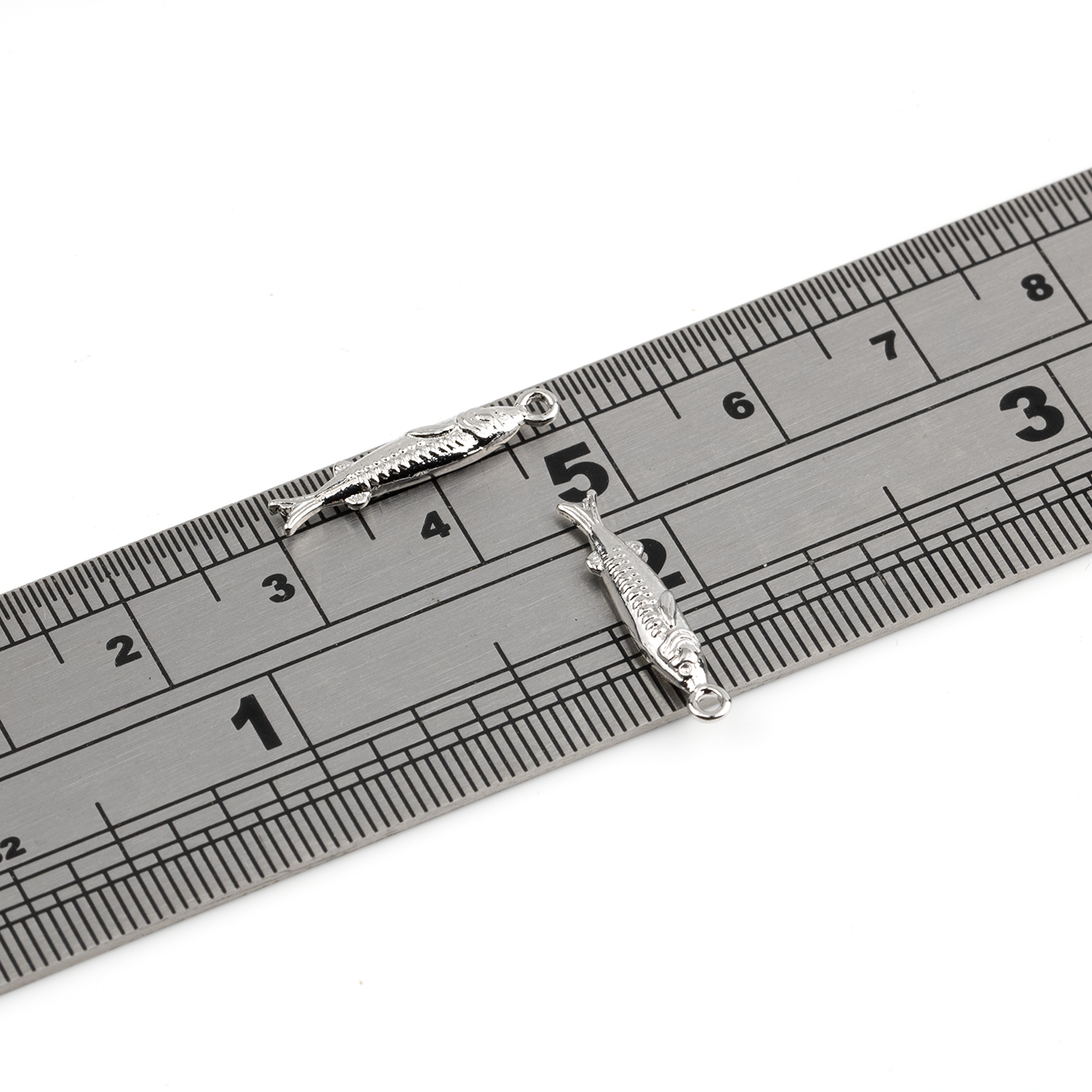 2 x Platinum Plated Brass Sardine Charms, 19x3.5mm