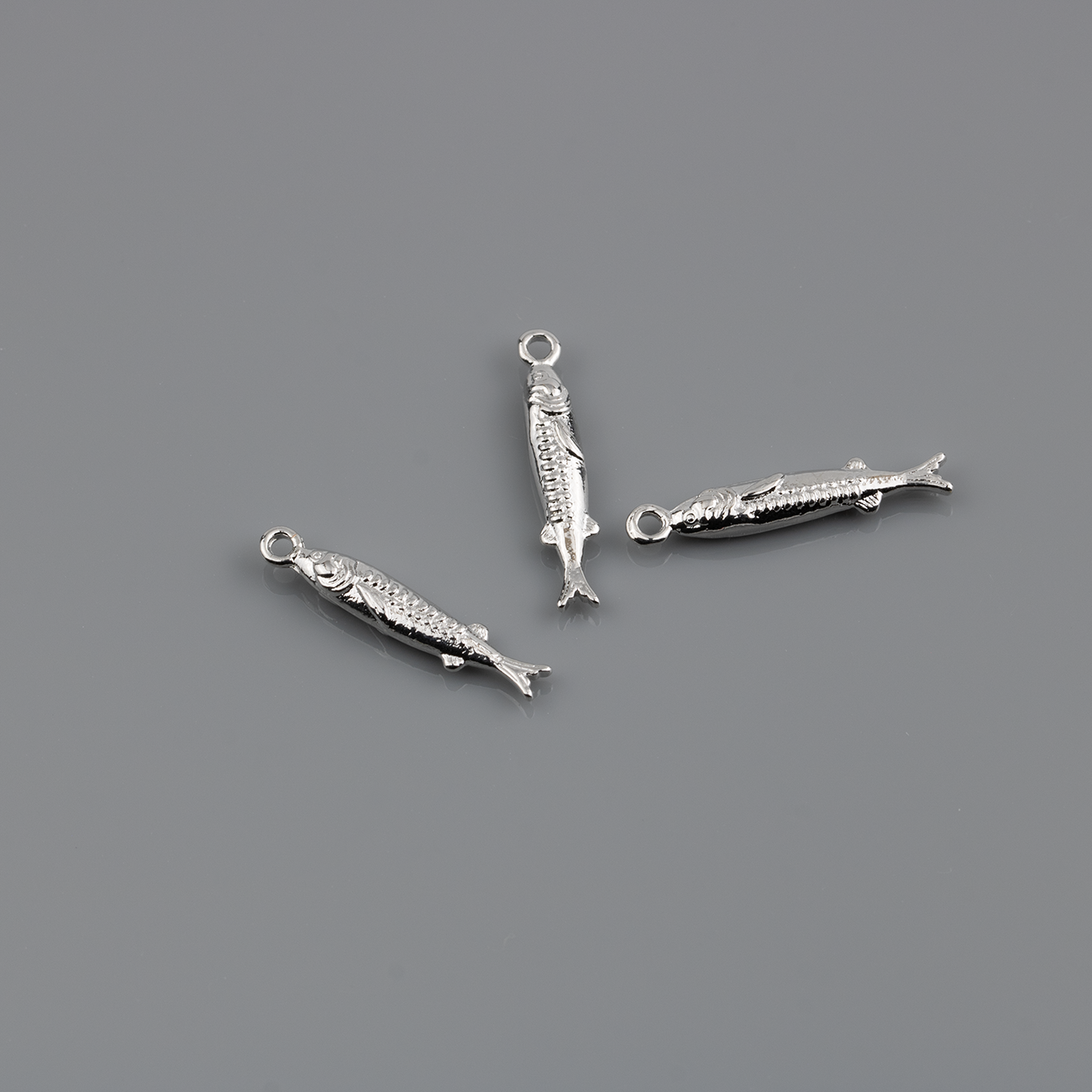 2 x Platinum Plated Brass Sardine Charms, 19x3.5mm