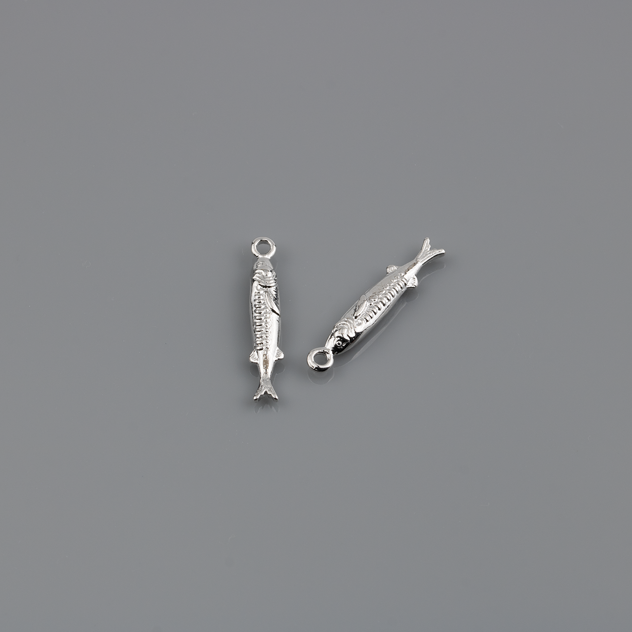 2 x Platinum Plated Brass Sardine Charms, 19x3.5mm