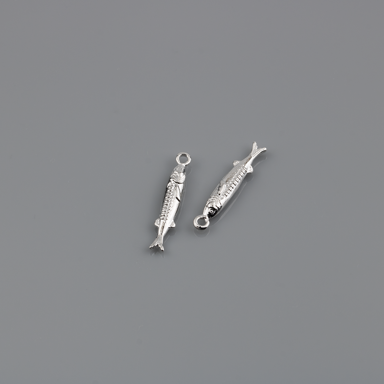 2 x Platinum Plated Brass Sardine Charms, 19x3.5mm
