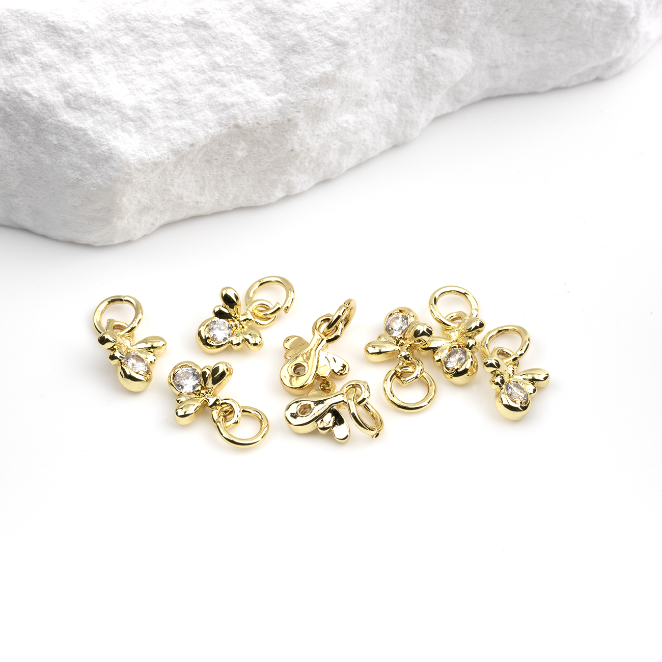 2 x Tiny 18K Gold Plated Bee Charms, 9x7mm