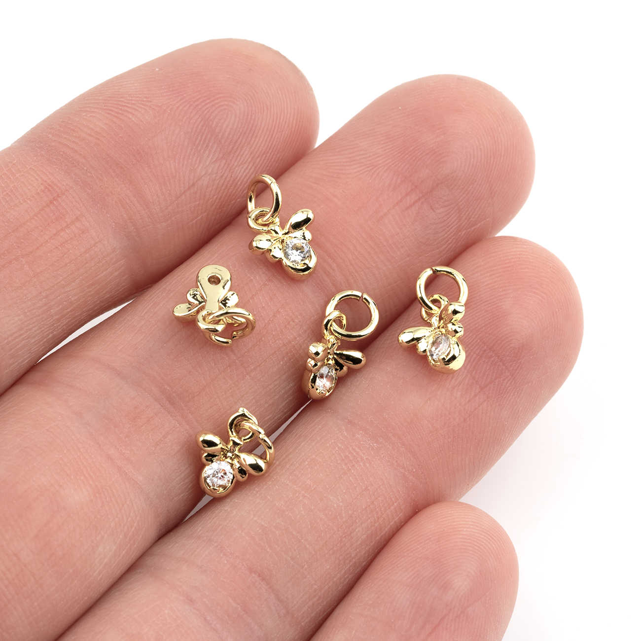 2 x Tiny 18K Gold Plated Bee Charms, 9x7mm