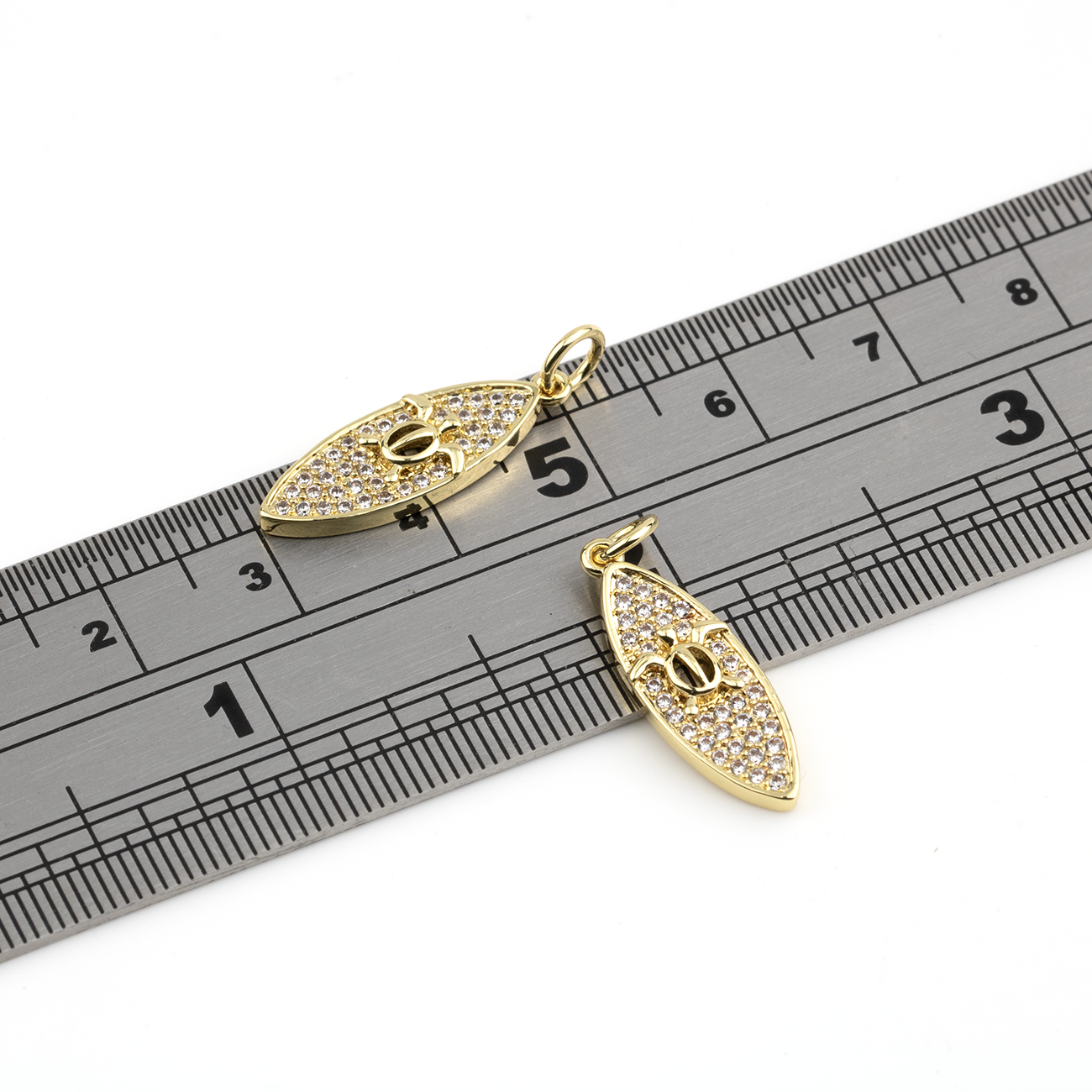 1 x 18K Gold Plated Micro Pave CZ Surfboard with Turtle Charm, 21x7mm