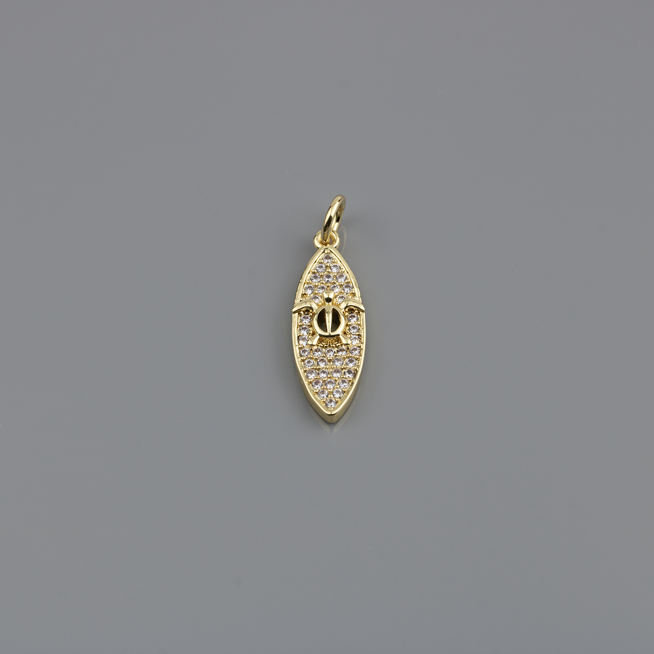 1 x 18K Gold Plated Micro Pave CZ Surfboard with Turtle Charm, 21x7mm