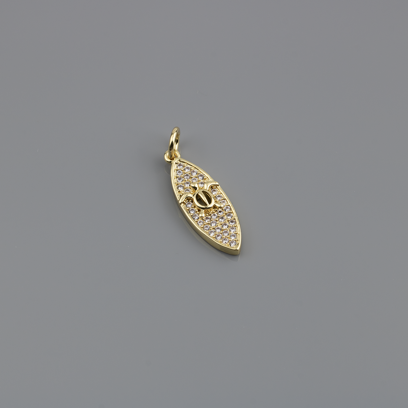 1 x 18K Gold Plated Micro Pave CZ Surfboard with Turtle Charm, 21x7mm