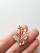 2 x Gold Rhinestone Leaf Branches, 32x24mm