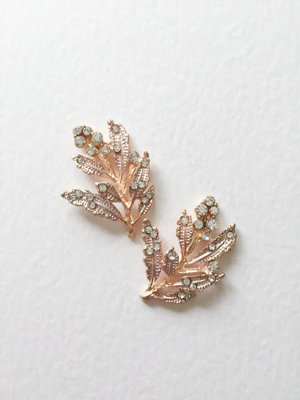 2 x Gold Rhinestone Leaf Branches, 32x24mm Crystal Leaves