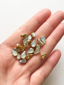 24 x 6x10mm Teardrop White Opal Rhinestones in Gold Tone Sew-on Setting (3621)