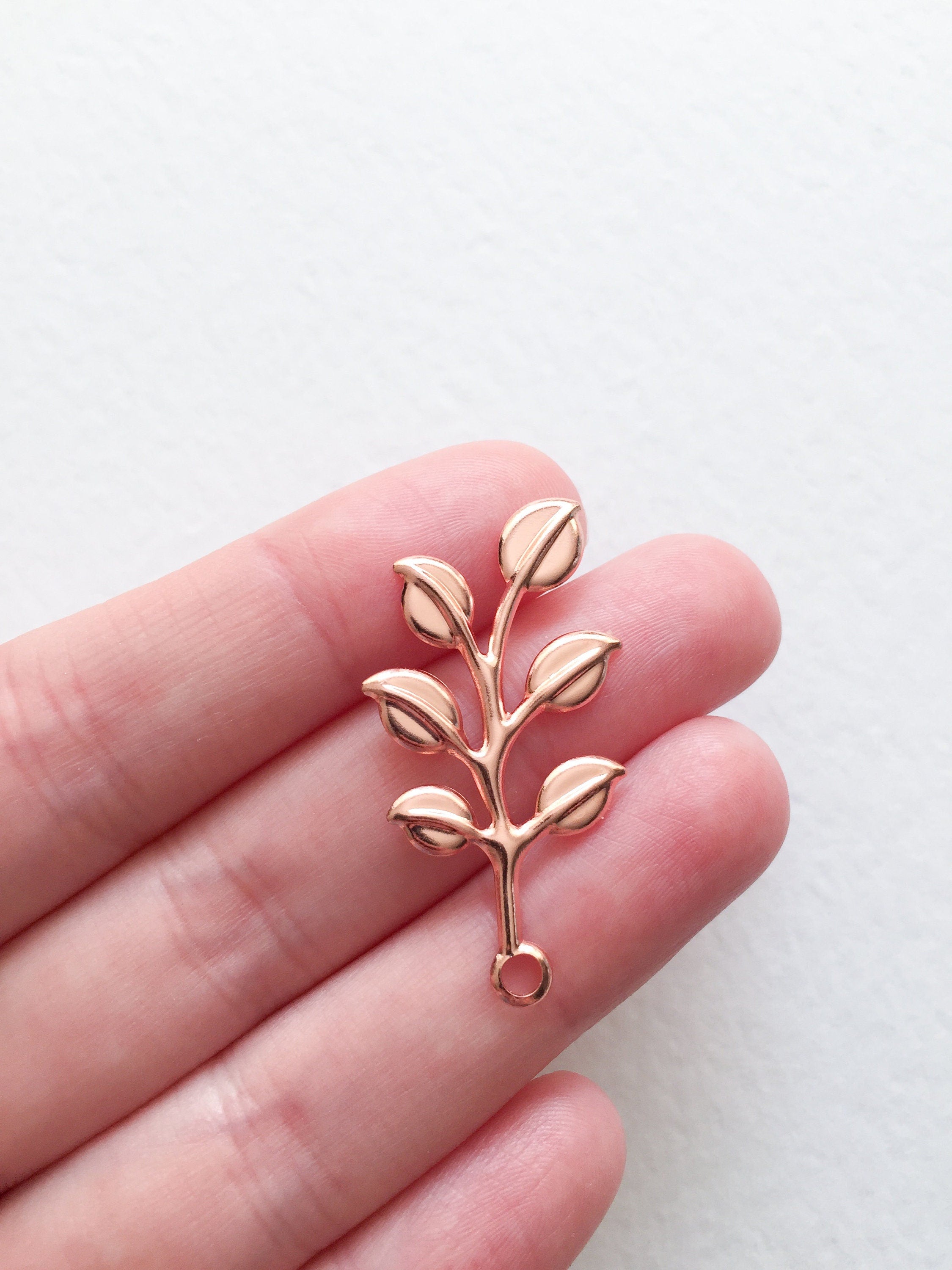 10 x Rose Gold Plated Laurel Leaf Branch Charms, 37x18mm (0703)
