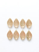 8 x Champagne Gold Tone Textured Leaf Pendants, 20x14mm