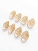 8 x Champagne Gold Tone Textured Leaf Pendants, 20x14mm