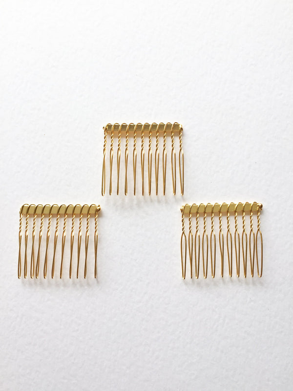 6 x Medium Size Gold Wire Hair Combs, 35x48mm