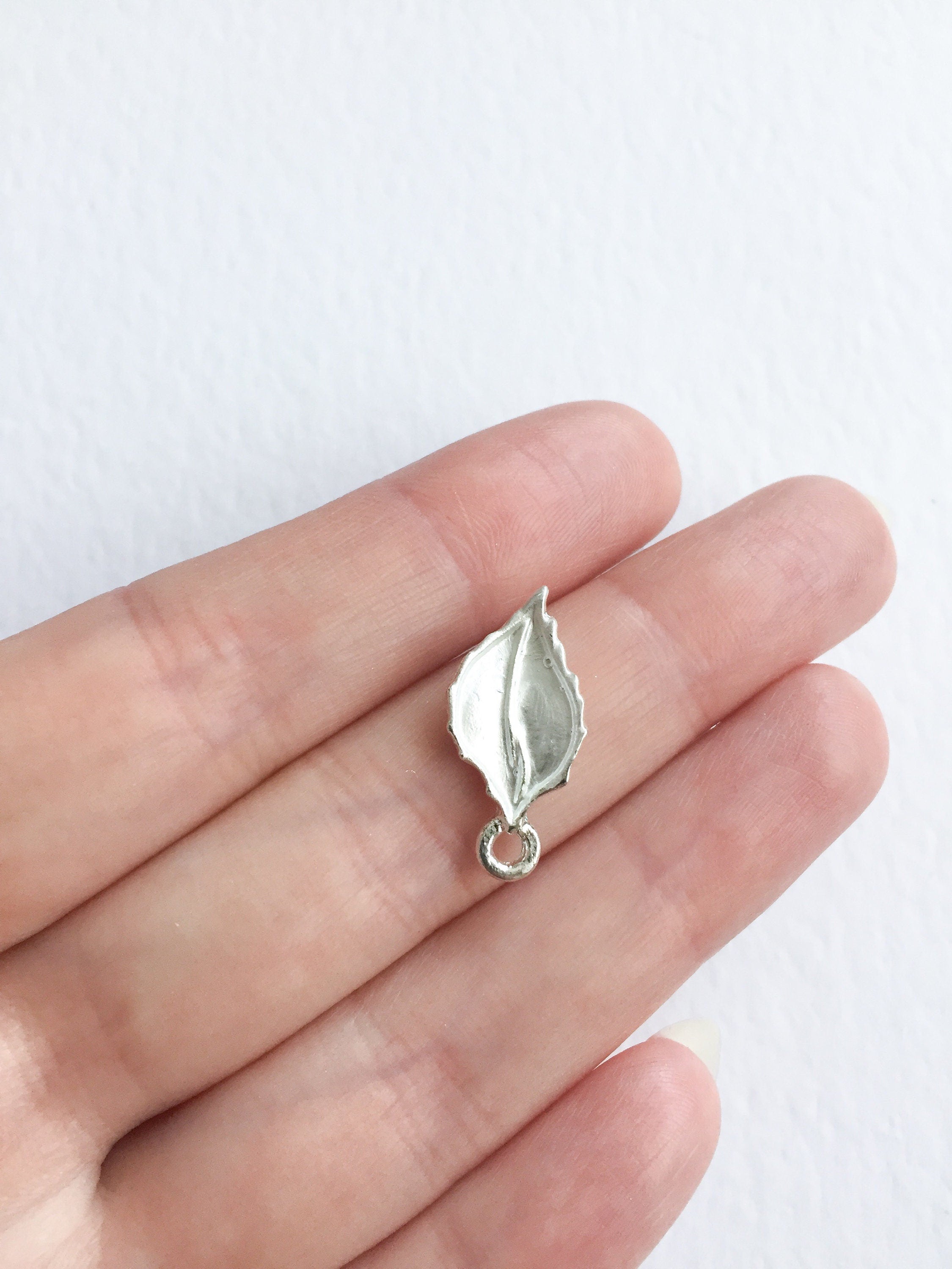 6 x Bright Silver Enamel Leaf Charms, 23x11mm (0703S)