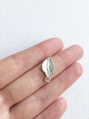 6 x Bright Silver Enamel Leaf Charms, 23x11mm (0703S)
