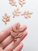 4 x Rose Gold Plated Rose Leaf Branch Charms, 50x32mm (C2)