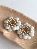 2 x Off White Enamel Large Brass Flower Beads, 30mm (0786)
