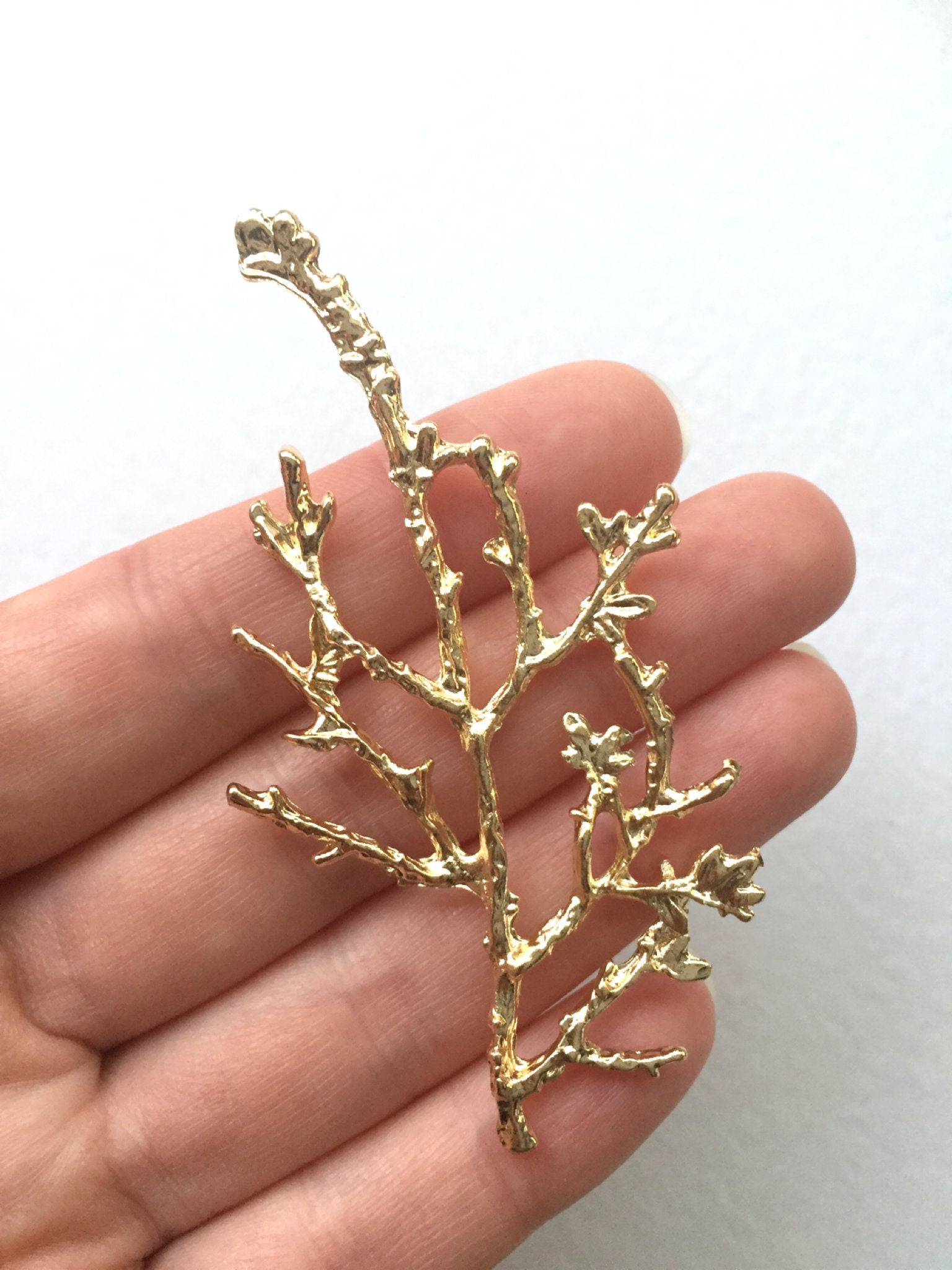 2 x Champagne Gold Tree Branch Embellishments, 15x37mm